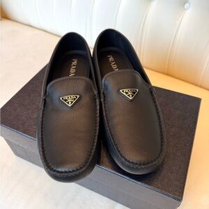 Prada Men's Black Leather Slip-On Loafers